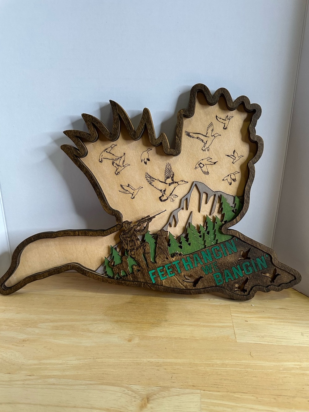 Handmade Wooden Moose Hunting Wall Art | Rustic Cabin Decor